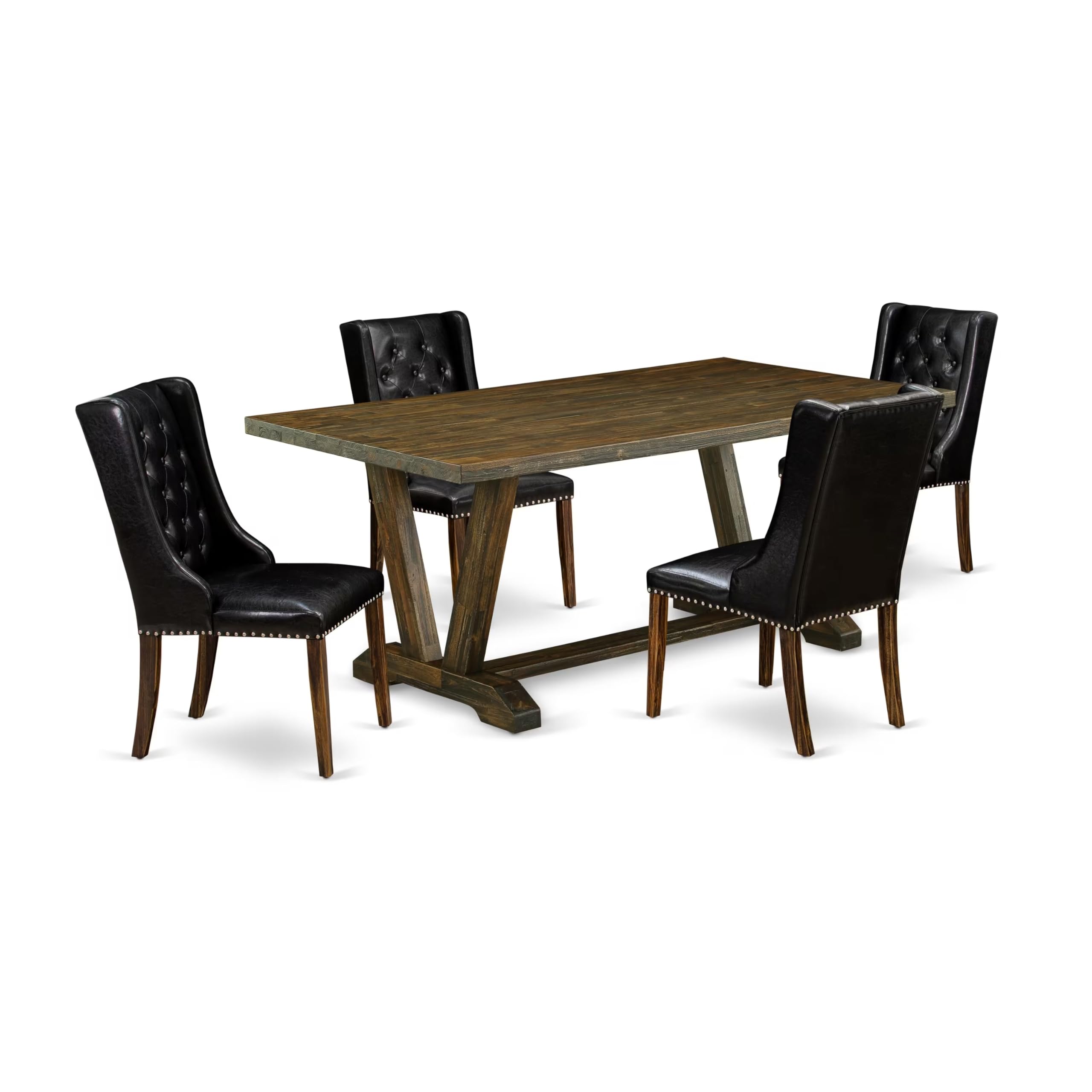 East West Furniture V777FO749-5 5 Piece Kitchen Table Set for 4 Includes a Rectangle Dining Room Table with V-Legs and 4 Black Faux Leather Upholstered Chairs, 40x72 Inch, Multi-Color
